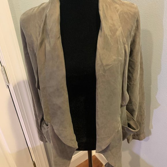 BB Dakota Faux Suede Beige Tan Open Blazer Jacket Cardigan Soft Stretch - Picture 1 of 9